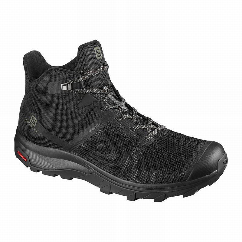 Salomon Singapore Mens Hiking Shoes - OUTLINE PRISM MID GORE-TEX Black | 06359-MELV